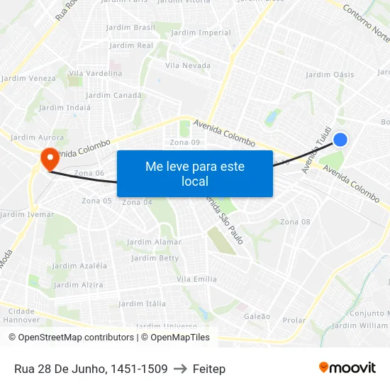 Rua 28 De Junho, 1451-1509 to Feitep map