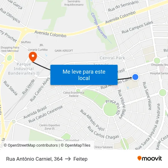 Rua Antônio Carniel, 364 to Feitep map
