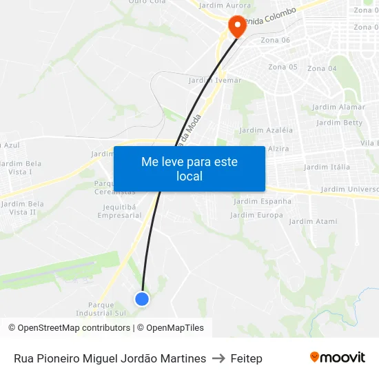 Rua Pioneiro Miguel Jordão Martines to Feitep map