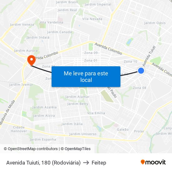 Avenida Tuiuti, 180 (Rodoviária) to Feitep map