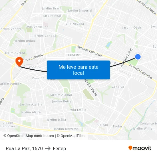 Rua La Paz, 1670 to Feitep map