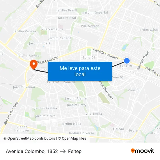 Avenida Colombo, 1852 to Feitep map