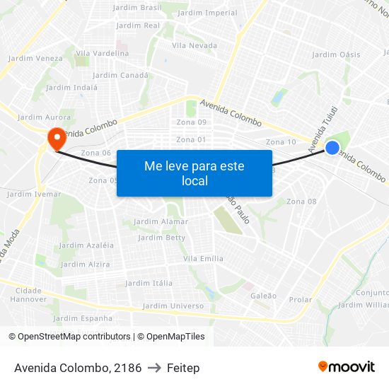 Avenida Colombo, 2186 to Feitep map