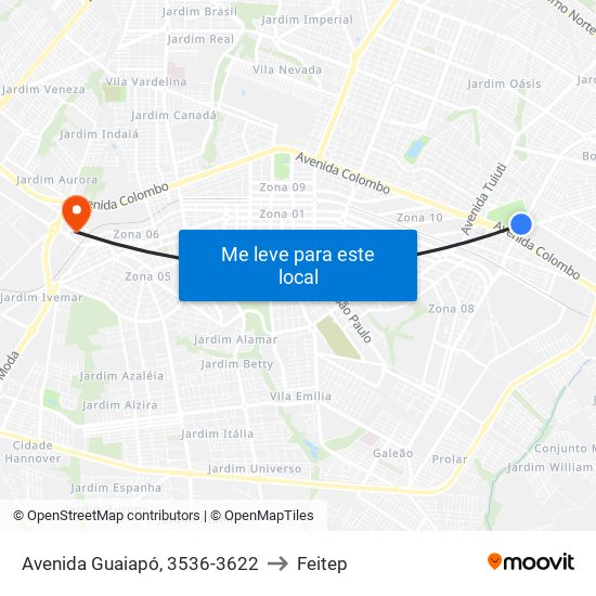 Avenida Guaiapó, 3536-3622 to Feitep map