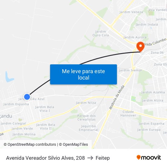 Avenida Vereador Silvio Alves, 208 to Feitep map