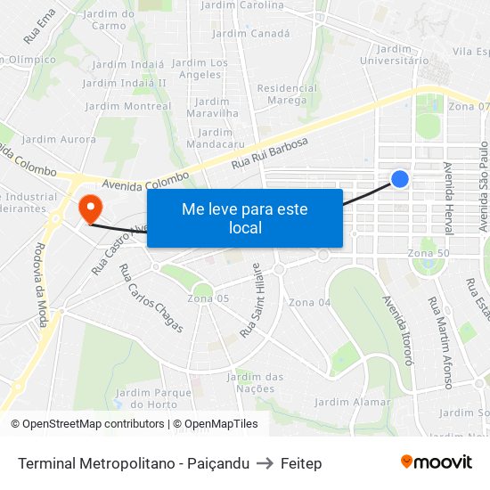 Terminal Metropolitano - Paiçandu to Feitep map