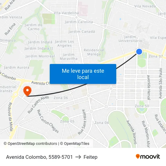 Avenida Colombo, 5589-5701 to Feitep map
