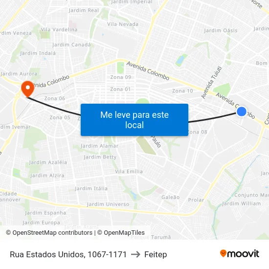 Rua Estados Unidos, 1067-1171 to Feitep map