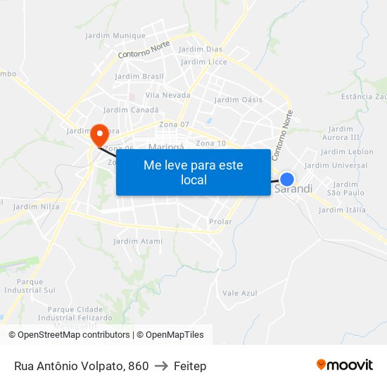 Rua Antônio Volpato, 860 to Feitep map