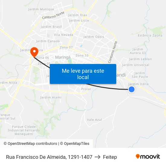 Rua Francisco De Almeida, 1291-1407 to Feitep map