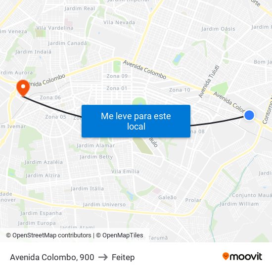 Avenida Colombo, 900 to Feitep map