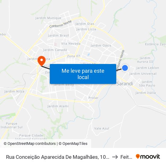 Rua Conceição Aparecida De Magalhães, 102-124 to Feitep map