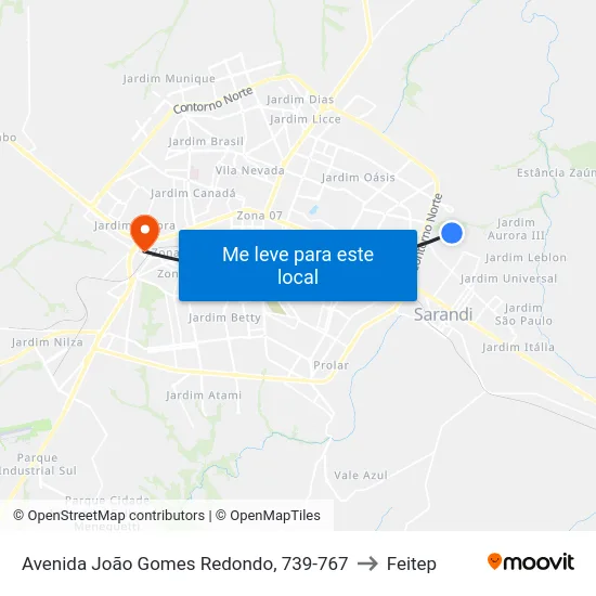 Avenida João Gomes Redondo, 739-767 to Feitep map