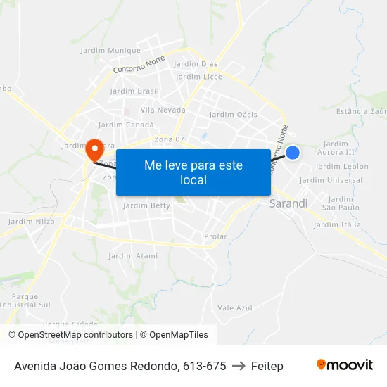 Avenida João Gomes Redondo, 613-675 to Feitep map
