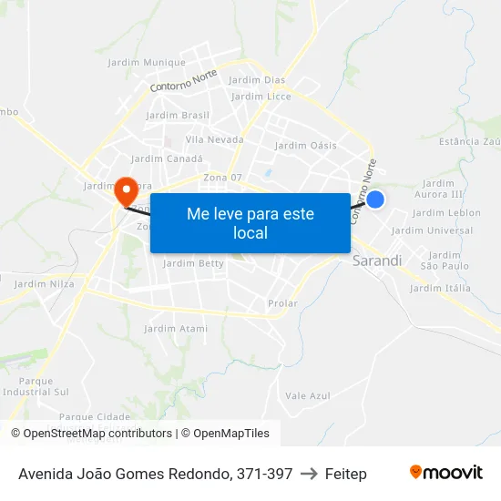 Avenida João Gomes Redondo, 371-397 to Feitep map