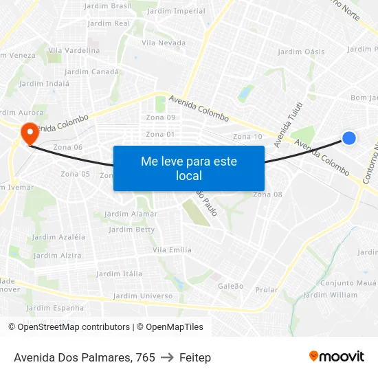 Avenida Dos Palmares, 765 to Feitep map