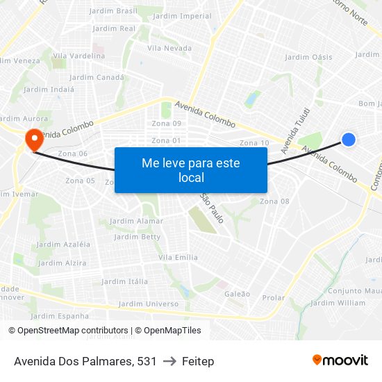 Avenida Dos Palmares, 531 to Feitep map