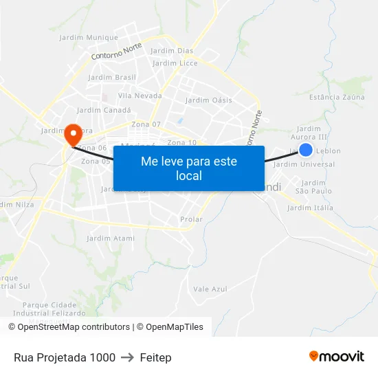 Rua Projetada 1000 to Feitep map