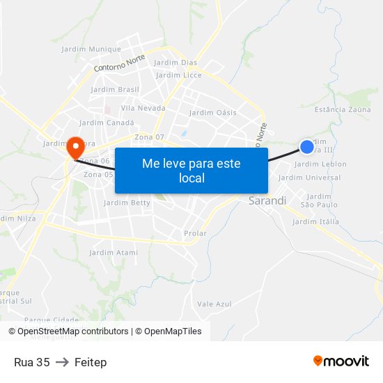 Rua 35 to Feitep map