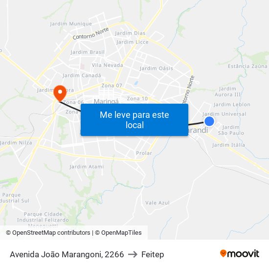 Avenida João Marangoni, 2266 to Feitep map