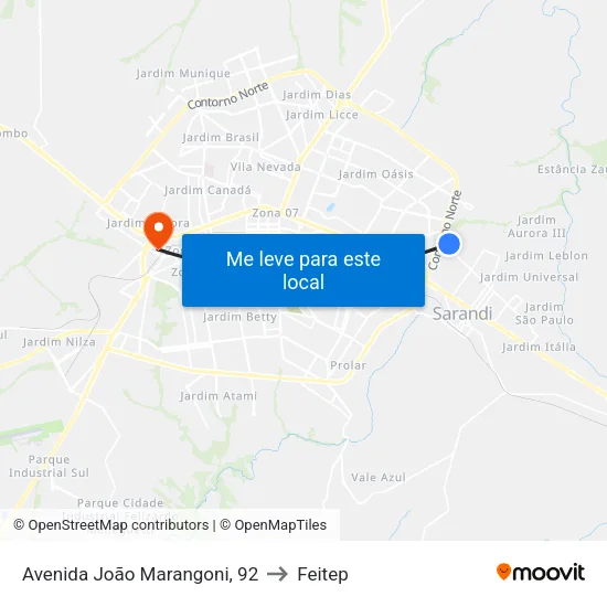 Avenida João Marangoni, 92 to Feitep map