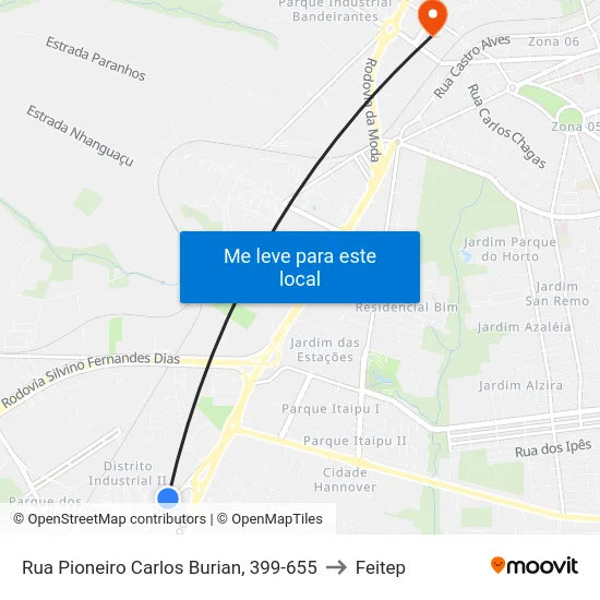 Rua Pioneiro Carlos Burian, 399-655 to Feitep map