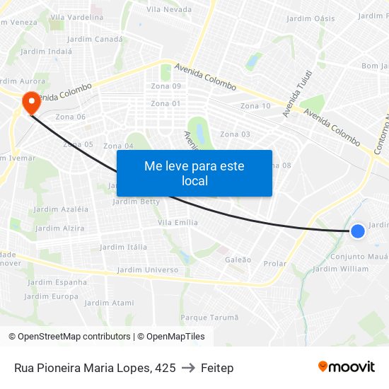 Rua Pioneira Maria Lopes, 425 to Feitep map