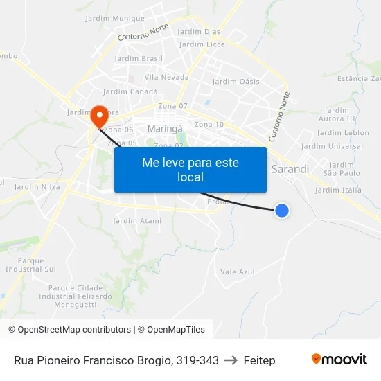 Rua Pioneiro Francisco Brogio, 319-343 to Feitep map