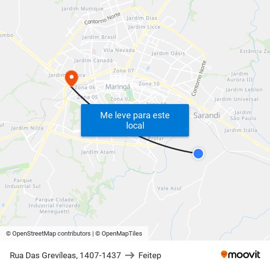 Rua Das Grevíleas, 1407-1437 to Feitep map