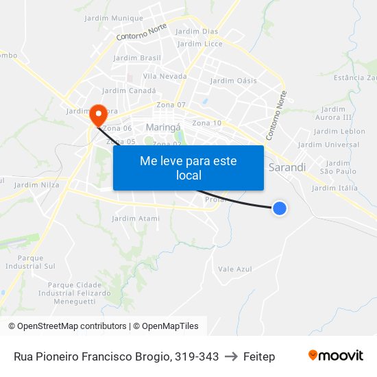 Rua Pioneiro Francisco Brogio, 319-343 to Feitep map