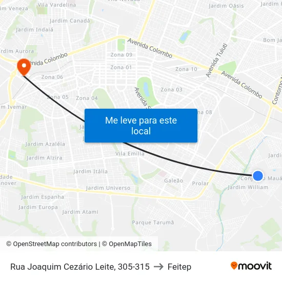 Rua Joaquim Cezário Leite, 305-315 to Feitep map