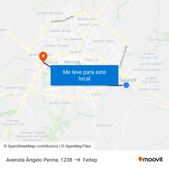 Avenida Ângelo Perine, 1238 to Feitep map