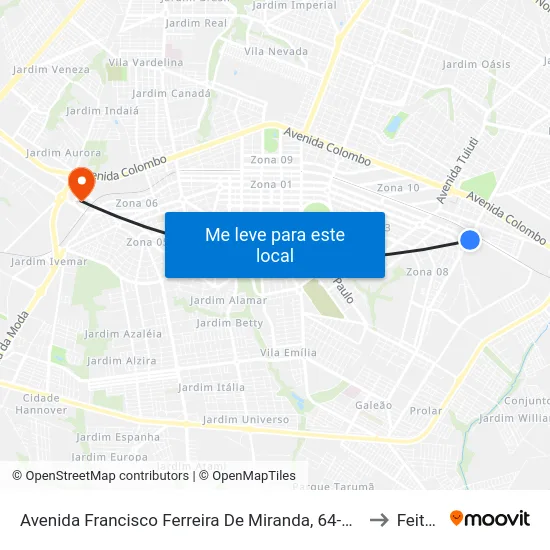 Avenida Francisco Ferreira De Miranda, 64-186 to Feitep map