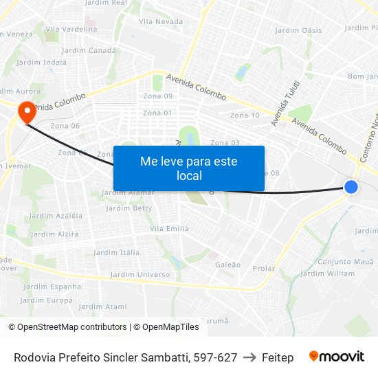 Rodovia Prefeito Sincler Sambatti, 597-627 to Feitep map