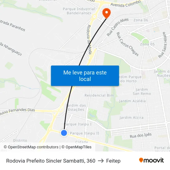Rodovia Prefeito Sincler Sambatti, 360 to Feitep map