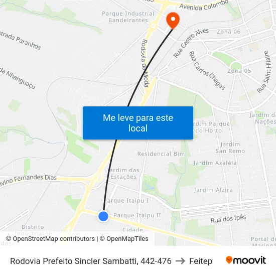 Rodovia Prefeito Sincler Sambatti, 442-476 to Feitep map