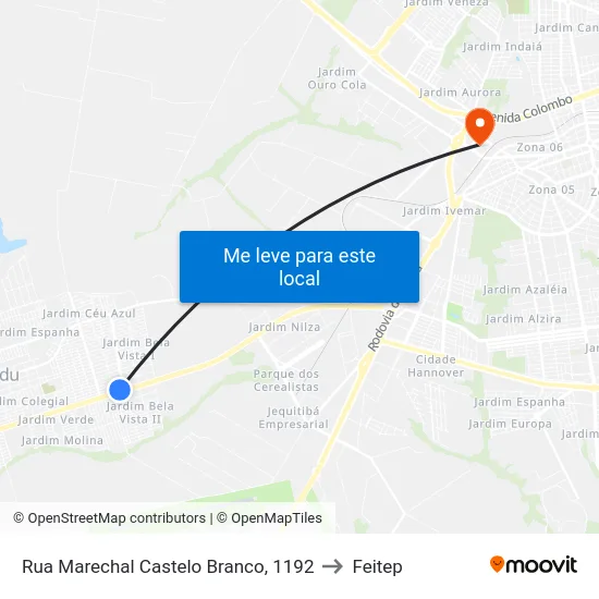 Rua Marechal Castelo Branco, 1192 to Feitep map