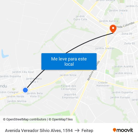 Avenida Vereador Silvio Alves, 1594 to Feitep map