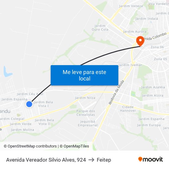 Avenida Vereador Silvio Alves, 924 to Feitep map