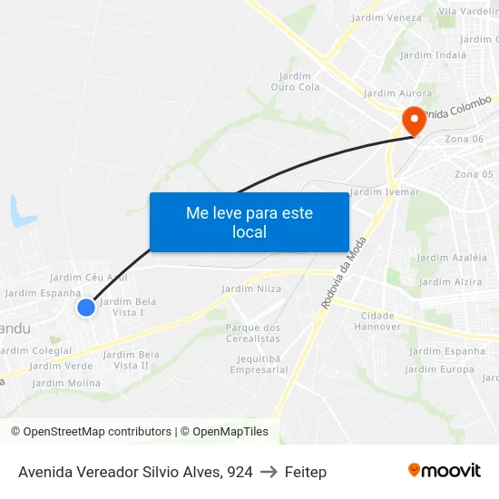 Avenida Vereador Silvio Alves, 924 to Feitep map