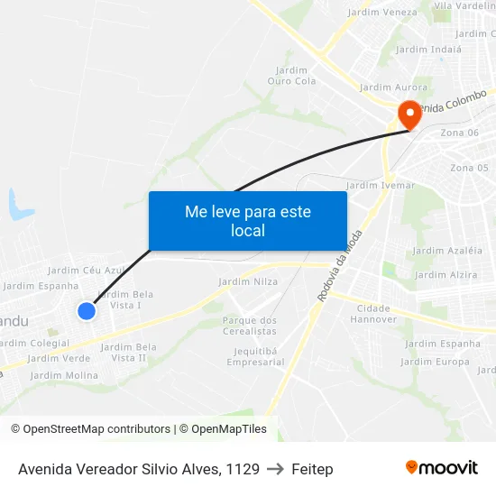 Avenida Vereador Silvio Alves, 1129 to Feitep map