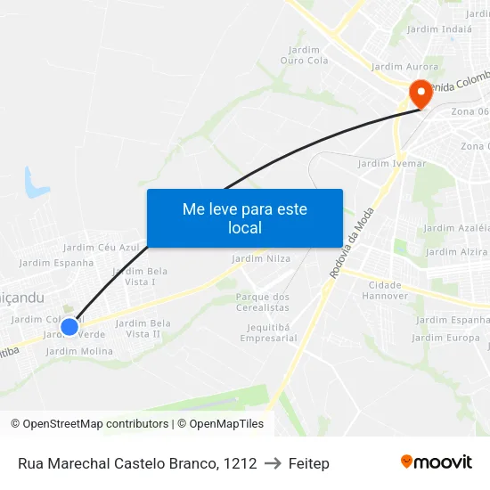 Rua Marechal Castelo Branco, 1212 to Feitep map