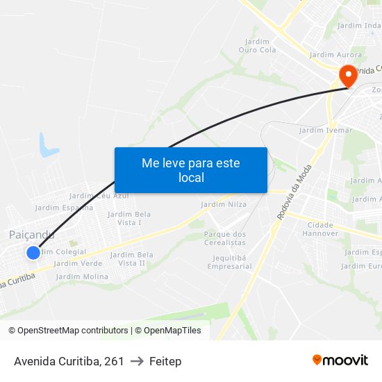Avenida Curitiba, 261 to Feitep map