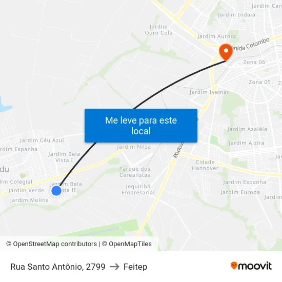 Rua Santo Antônio, 2799 to Feitep map