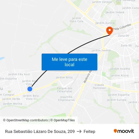 Rua Sebastião Lázaro De Souza, 209 to Feitep map