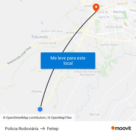 Policia Rodoviária to Feitep map