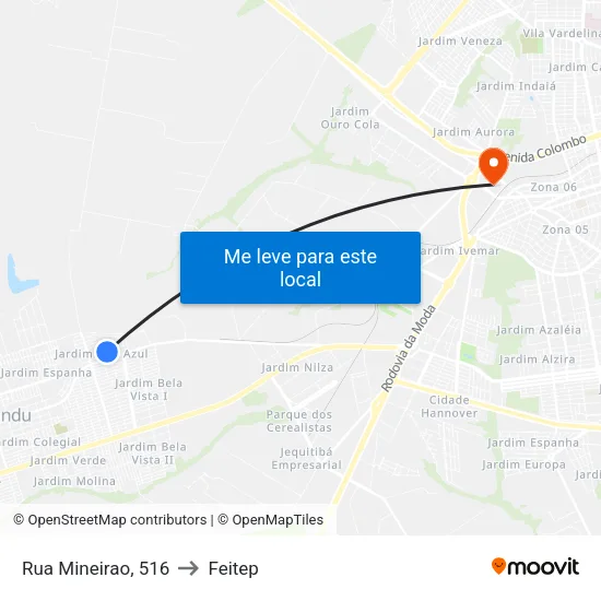Rua Mineirao, 516 to Feitep map