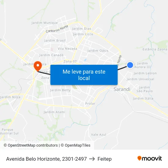 Avenida Belo Horizonte, 2301-2497 to Feitep map
