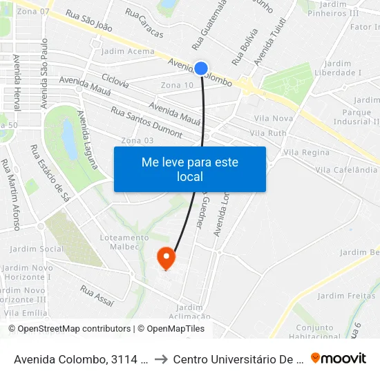 Avenida Colombo, 3114 - Semob to Centro Universitário De Maringá map