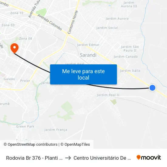 Rodovia Br 376 - Planti Center to Centro Universitário De Maringá map